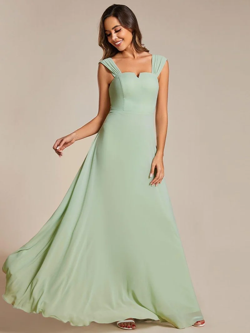 Robe de demoiselle d'honneur sans manches en mousseline de soie taille haute col carré