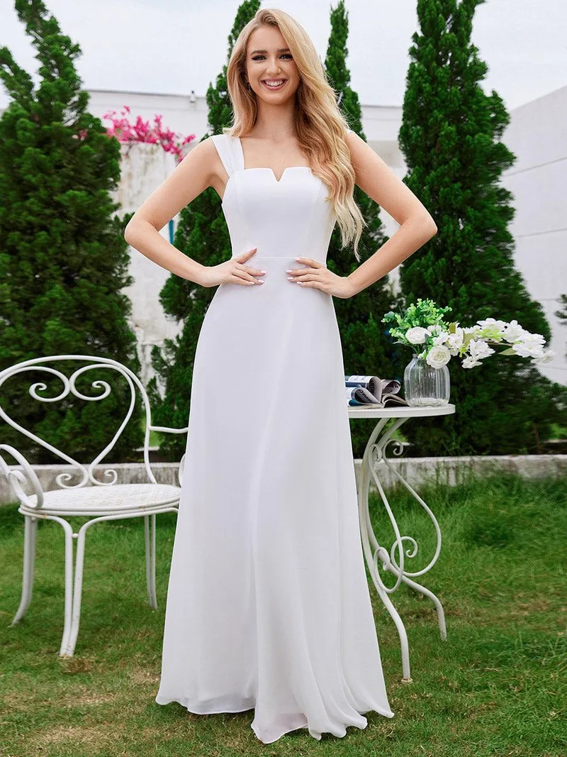 Robe de demoiselle d'honneur sans manches en mousseline de soie taille haute col carré
