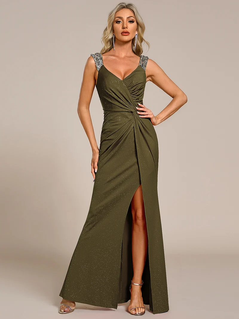 ever NOIRE|Robe de soirée élégante à paillettes et col en V