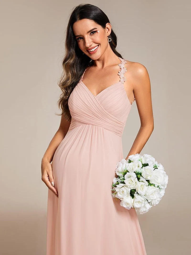 Robe de demoiselle d'honneur plissée dos nu à fleurs et col licou avec col en V