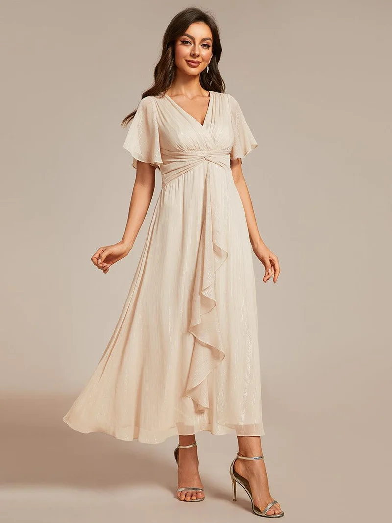 ever OPAHL|Robe d'invité de mariage mi-longue trapèze à manches courtes et paillettes avec ourlet à volants