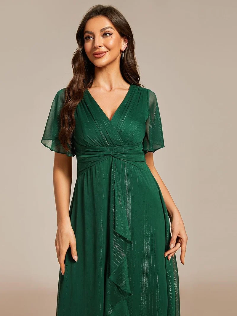 ever OPAHL|Robe d'invité de mariage mi-longue trapèze à manches courtes et paillettes avec ourlet à volants