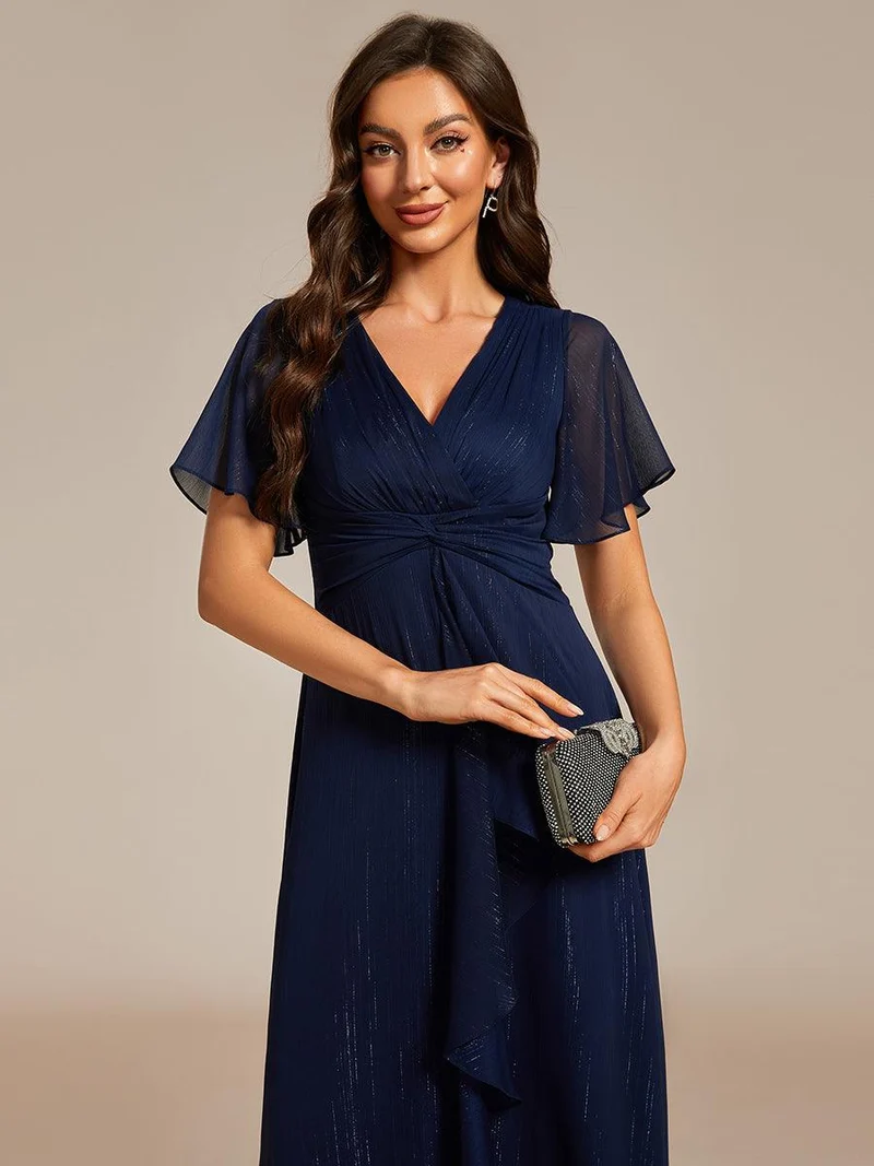 ever OPAHL|Robe d'invité de mariage mi-longue trapèze à manches courtes et paillettes avec ourlet à volants