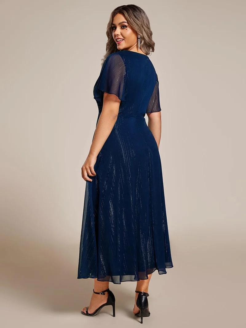 ever OPAHL|Robe d'invité de mariage mi-longue trapèze à manches courtes et paillettes avec ourlet à volants