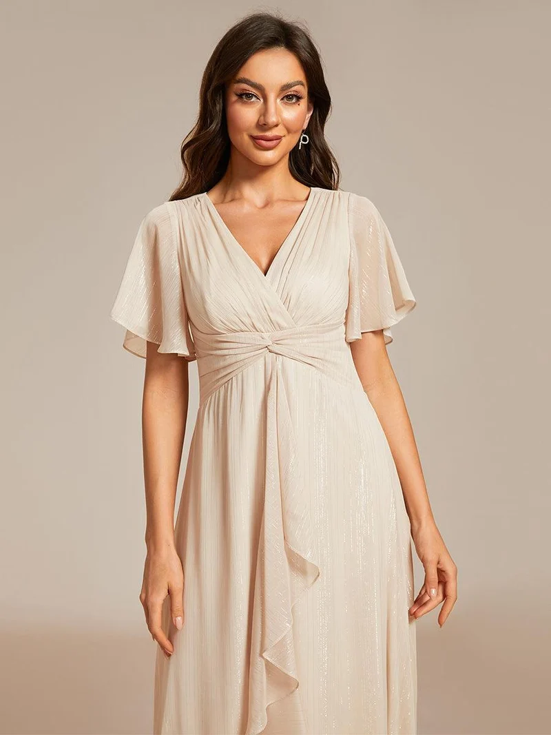 ever OPAHL|Robe d'invité de mariage mi-longue trapèze à manches courtes et paillettes avec ourlet à volants
