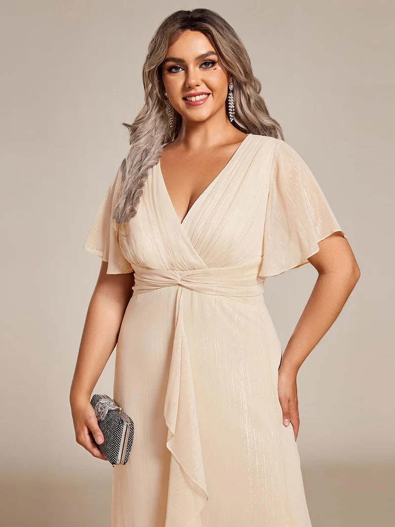 ever OPAHL|Robe d'invité de mariage mi-longue trapèze à manches courtes et paillettes avec ourlet à volants