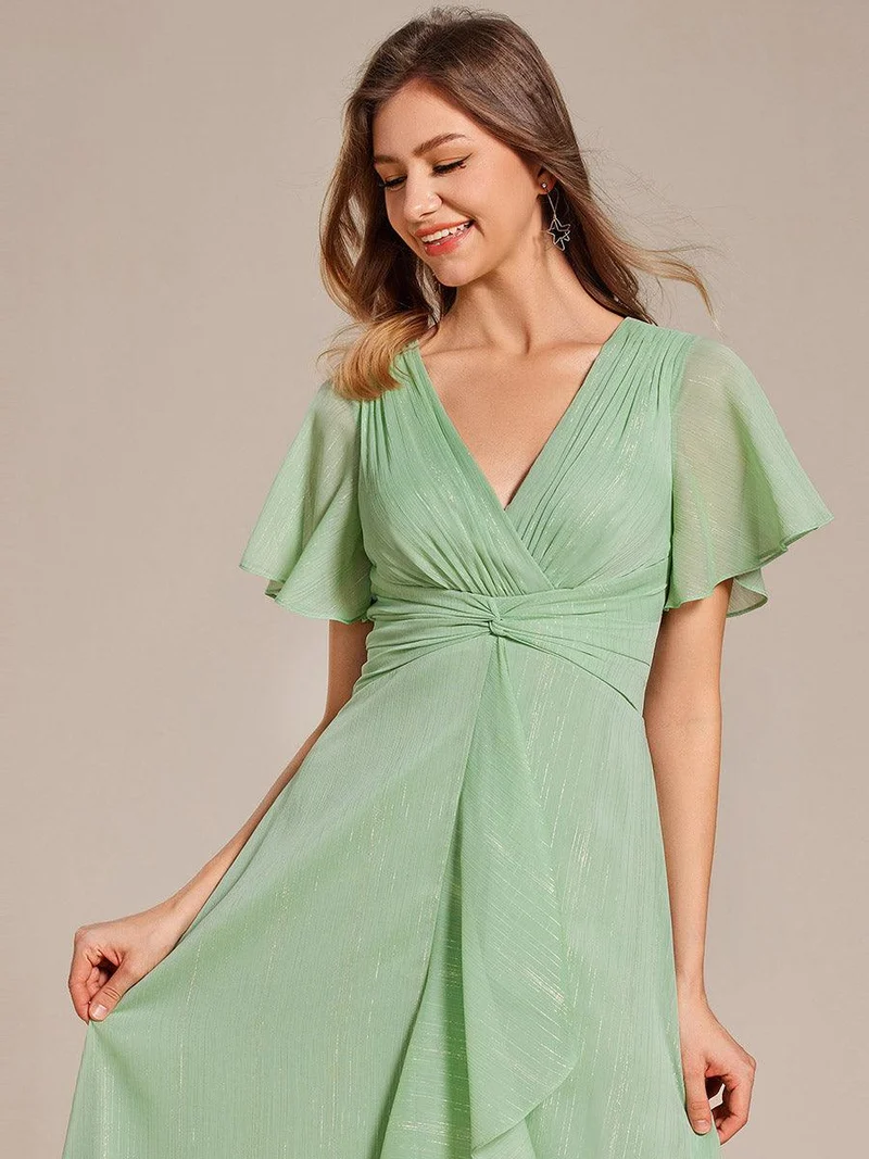 ever OPAHL|Robe d'invité de mariage mi-longue trapèze à manches courtes et paillettes avec ourlet à volants