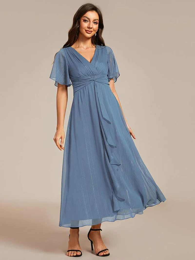 ever OPAHL|Robe d'invité de mariage mi-longue trapèze à manches courtes et paillettes avec ourlet à volants