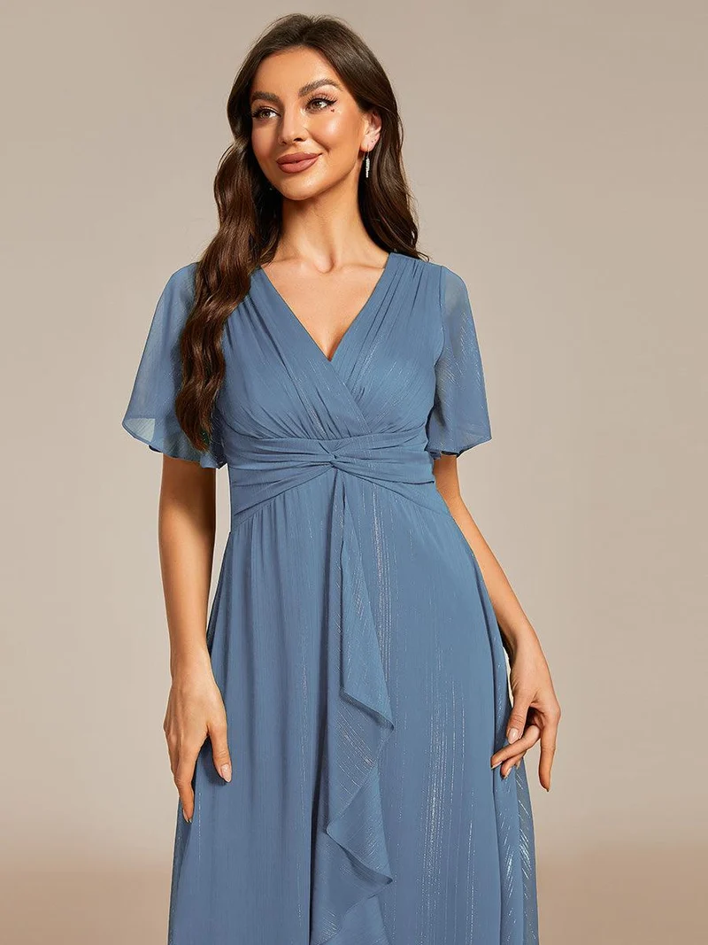 ever OPAHL|Robe d'invité de mariage mi-longue trapèze à manches courtes et paillettes avec ourlet à volants