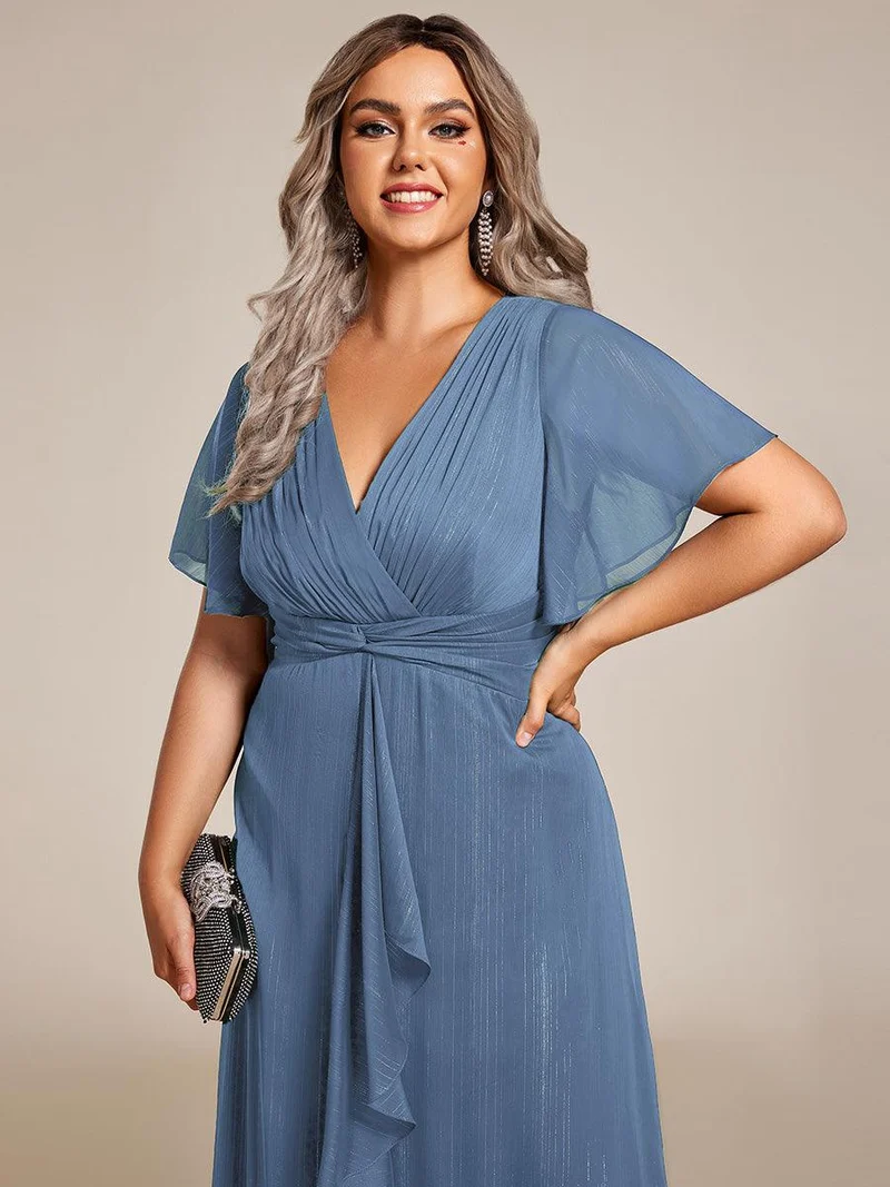 ever OPAHL|Robe d'invité de mariage mi-longue trapèze à manches courtes et paillettes avec ourlet à volants