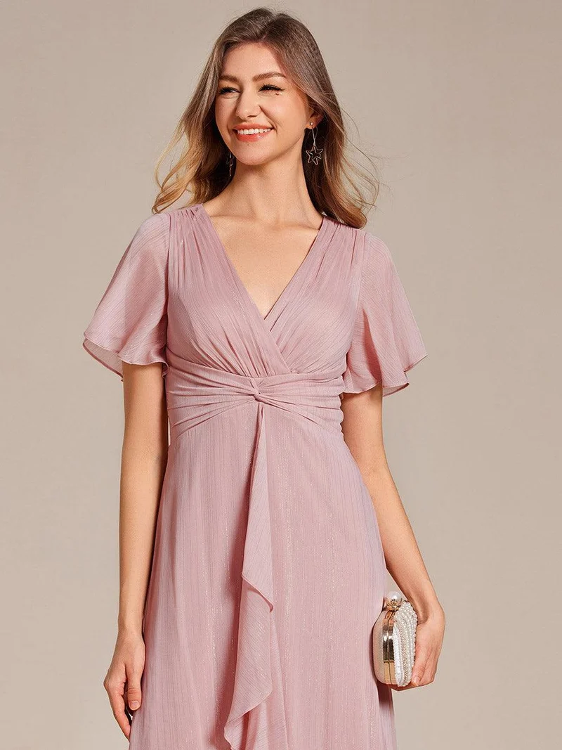 ever OPAHL|Robe d'invité de mariage mi-longue trapèze à manches courtes et paillettes avec ourlet à volants