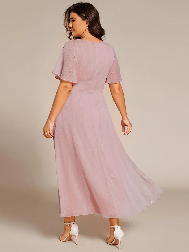 ever OPAHL|Robe d'invité de mariage mi-longue trapèze à manches courtes et paillettes avec ourlet à volants