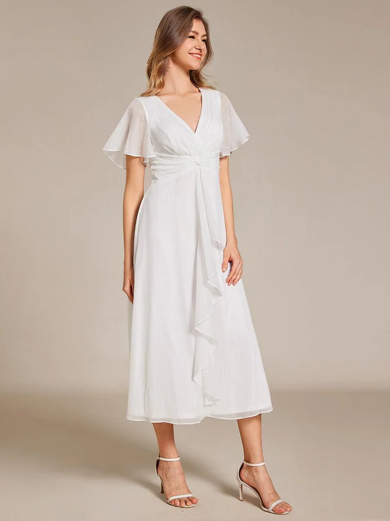 ever OPAHL|Robe d'invité de mariage mi-longue trapèze à manches courtes et paillettes avec ourlet à volants