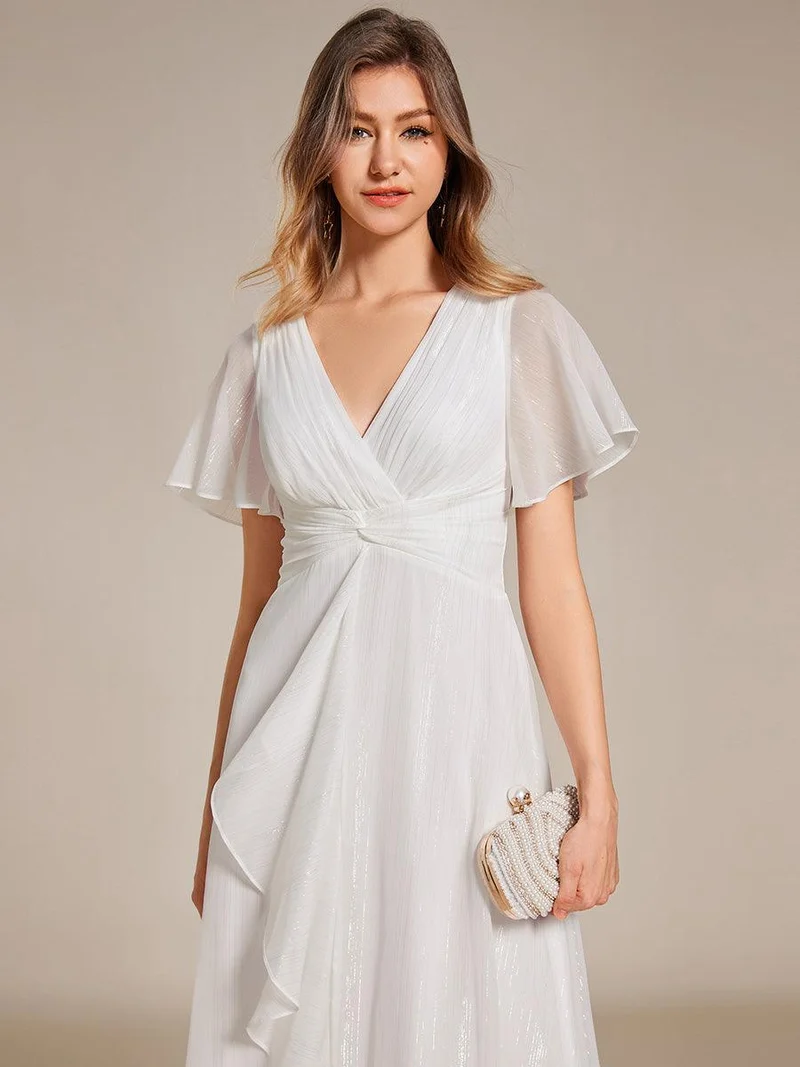 ever OPAHL|Robe d'invité de mariage mi-longue trapèze à manches courtes et paillettes avec ourlet à volants