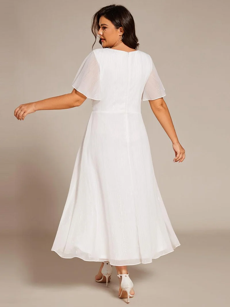 ever OPAHL|Robe d'invité de mariage mi-longue trapèze à manches courtes et paillettes avec ourlet à volants