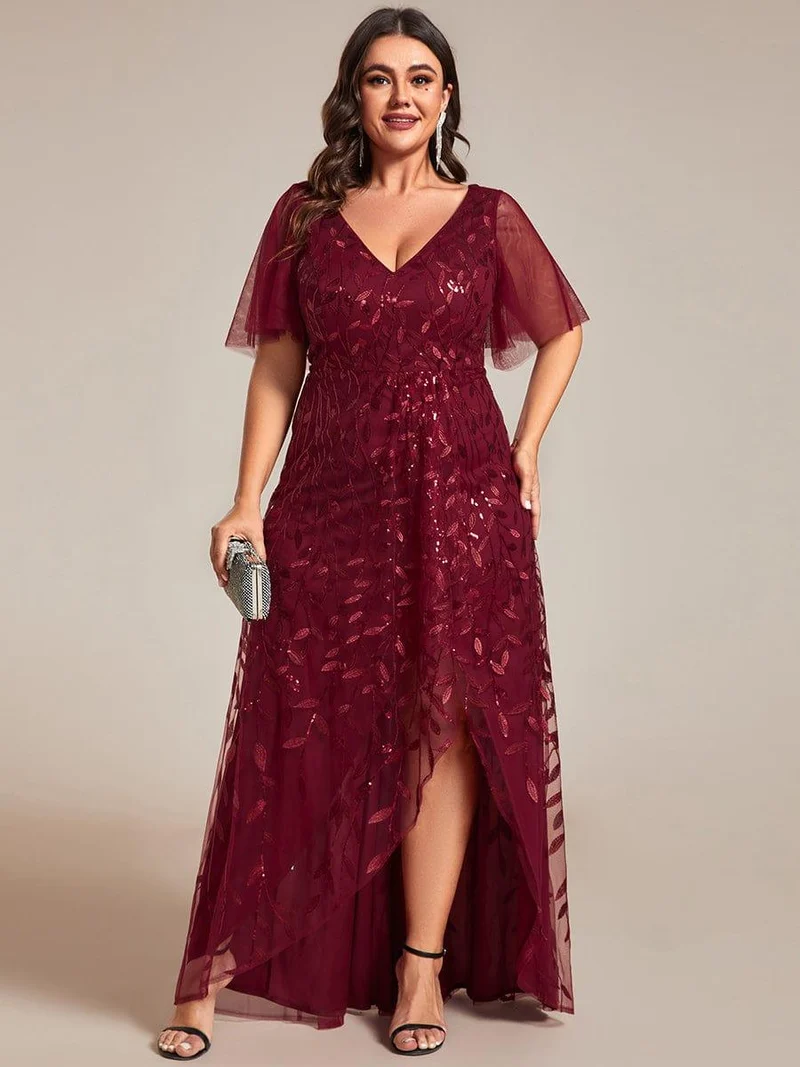 pretty ALIX|Robes de soirée pailletées à fente haute et col en V de grande taille