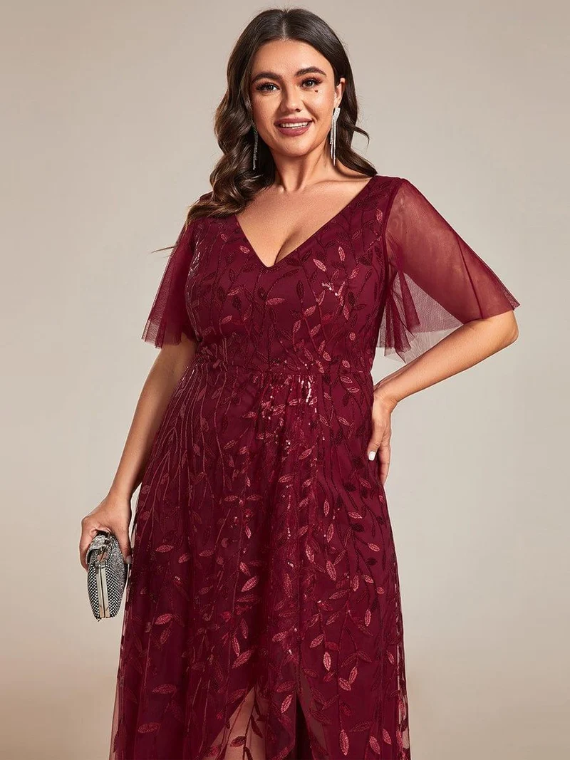pretty ALIX|Robes de soirée pailletées à fente haute et col en V de grande taille