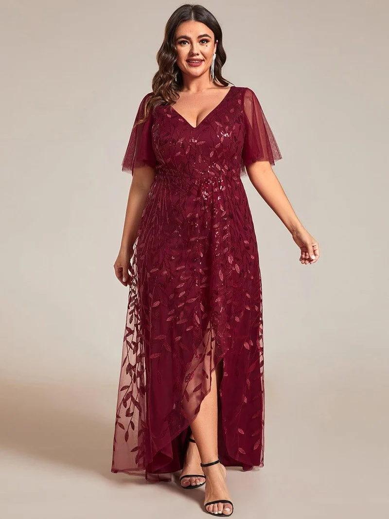 pretty ALIX|Robes de soirée pailletées à fente haute et col en V de grande taille