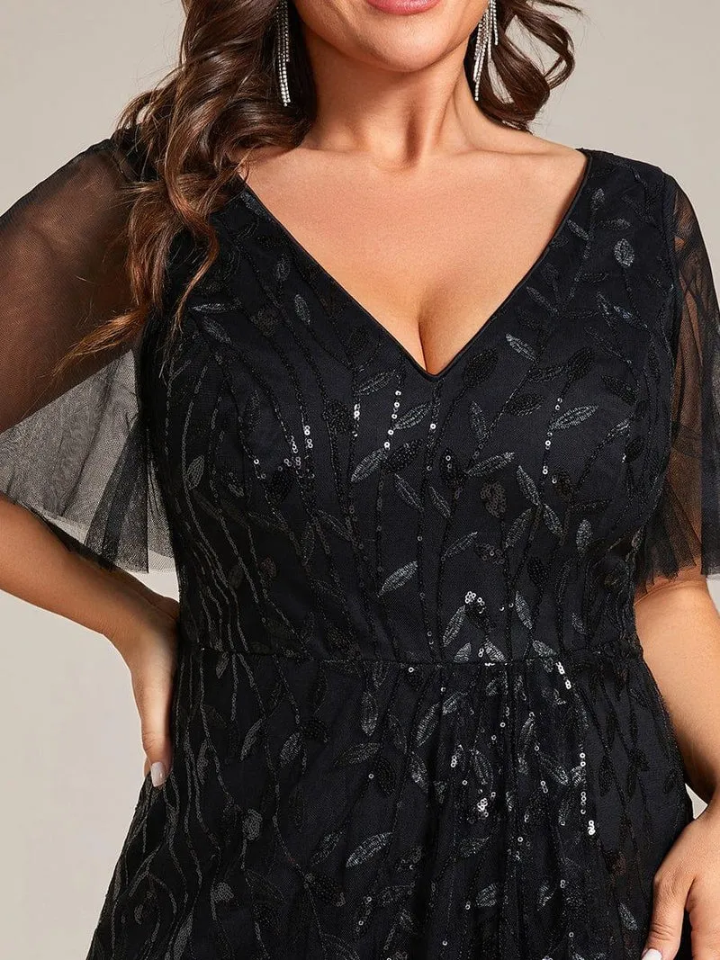 pretty ALIX|Robes de soirée pailletées à fente haute et col en V de grande taille