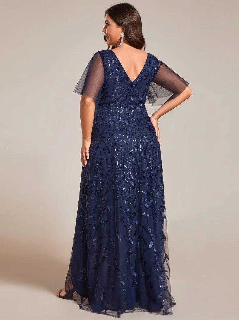 pretty ALIX|Robes de soirée pailletées à fente haute et col en V de grande taille