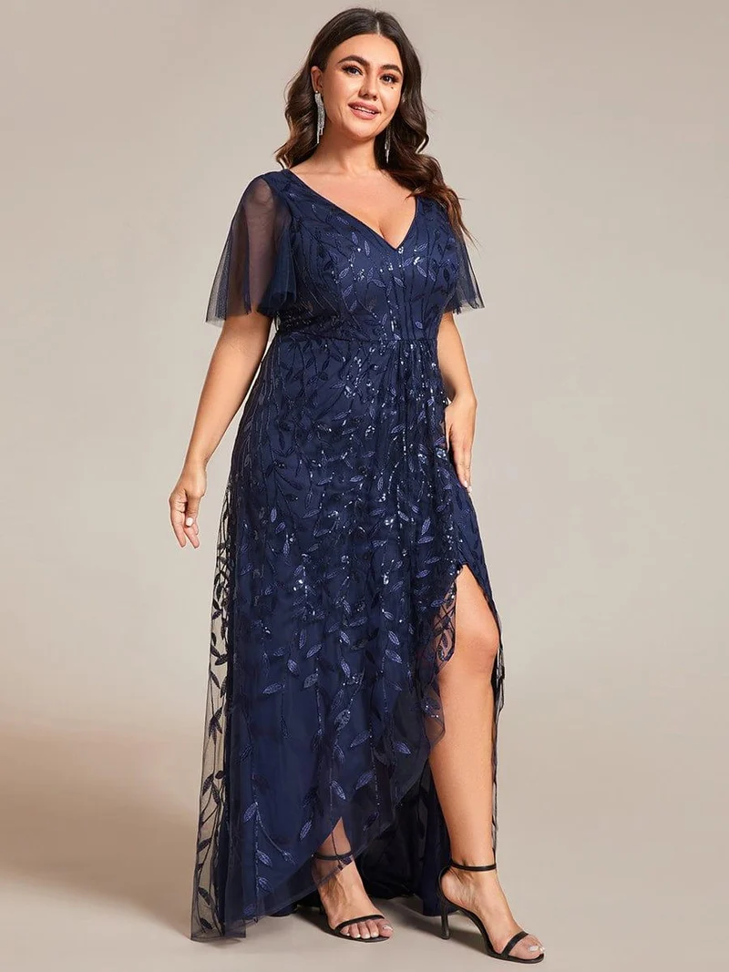 pretty ALIX|Robes de soirée pailletées à fente haute et col en V de grande taille