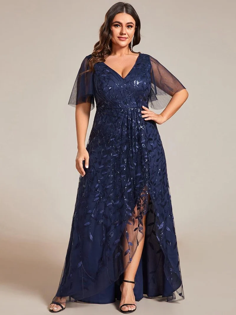 pretty ALIX|Robes de soirée pailletées à fente haute et col en V de grande taille