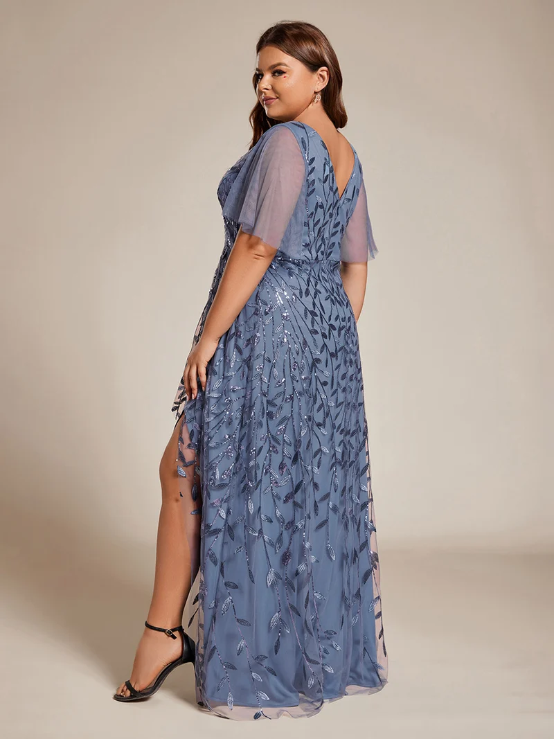 pretty ALIX|Robes de soirée pailletées à fente haute et col en V de grande taille