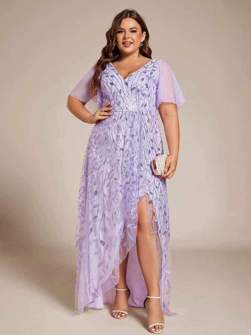 pretty ALIX|Robes de soirée pailletées à fente haute et col en V de grande taille