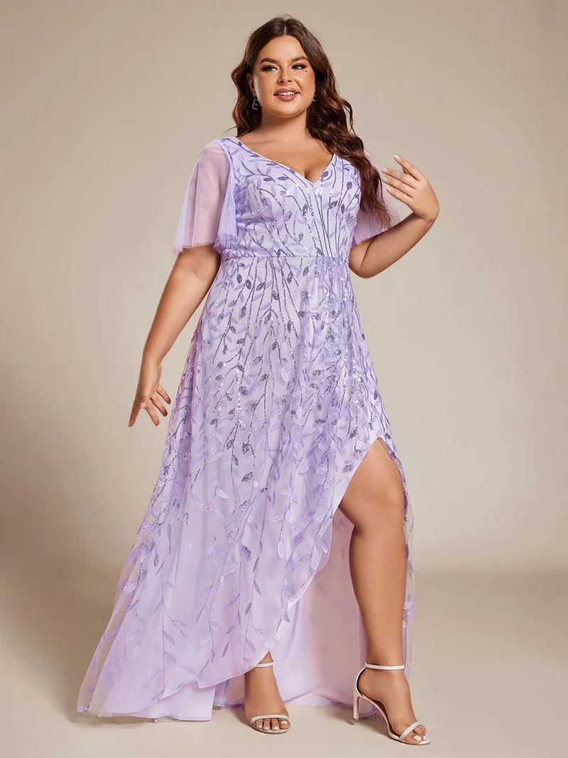 pretty ALIX|Robes de soirée pailletées à fente haute et col en V de grande taille