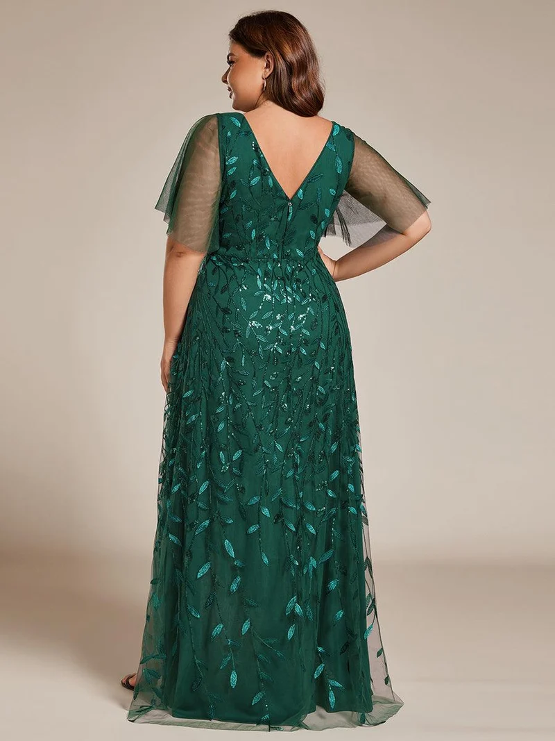 pretty ALIX|Robes de soirée pailletées à fente haute et col en V de grande taille