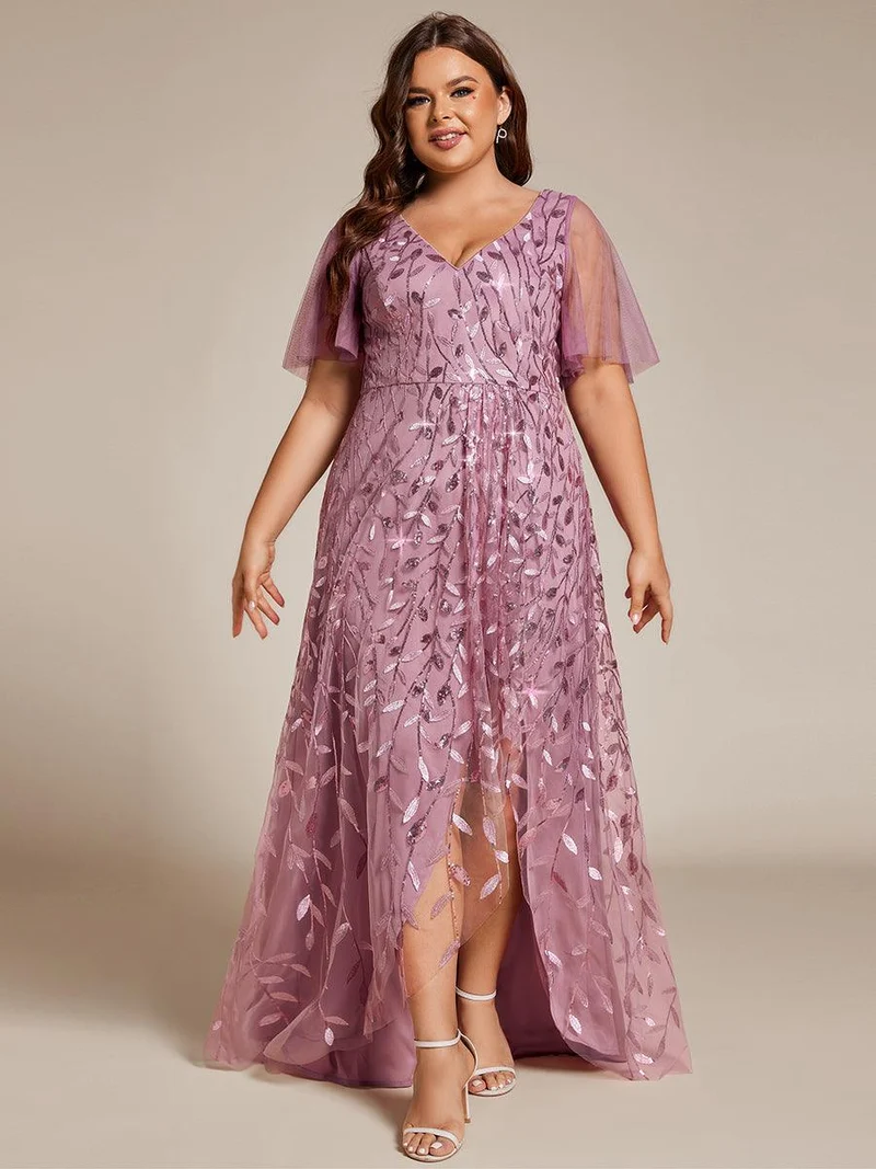 pretty ALIX|Robes de soirée pailletées à fente haute et col en V de grande taille
