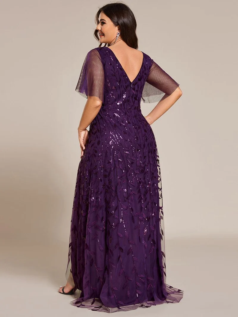 pretty ALIX|Robes de soirée pailletées à fente haute et col en V de grande taille
