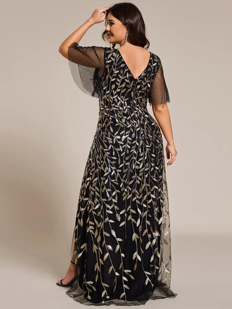 pretty ALIX|Robes de soirée pailletées à fente haute et col en V de grande taille