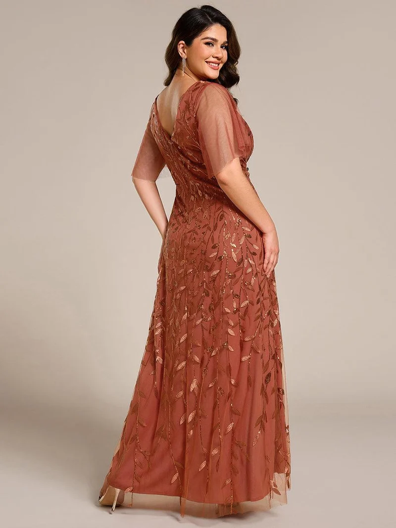 pretty ALIX|Robes de soirée pailletées à fente haute et col en V de grande taille