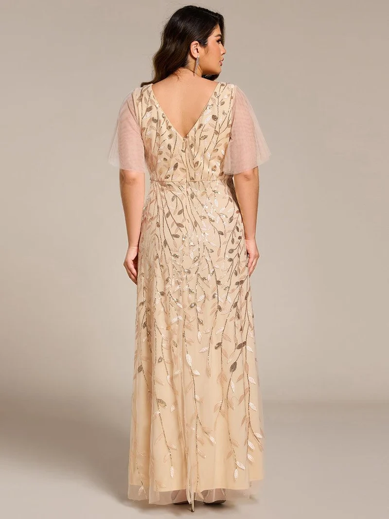 pretty ALIX|Robes de soirée pailletées à fente haute et col en V de grande taille