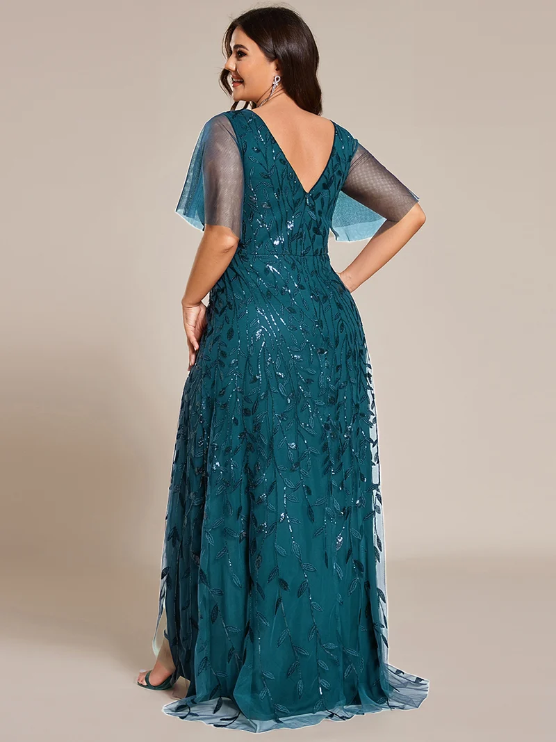 pretty ALIX|Robes de soirée pailletées à fente haute et col en V de grande taille