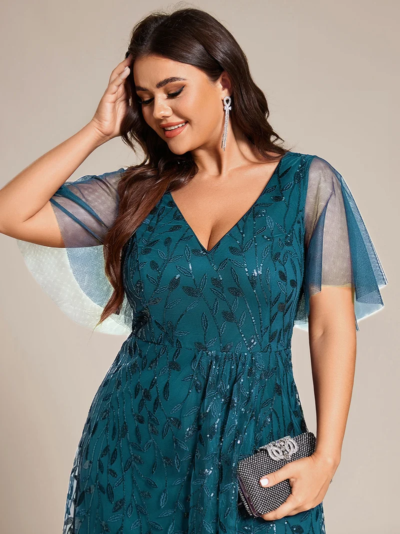 pretty ALIX|Robes de soirée pailletées à fente haute et col en V de grande taille