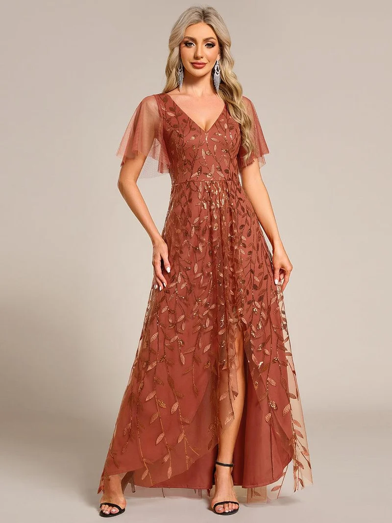ever ALIX|Robes de soirée pailletées à col en V et fente haute