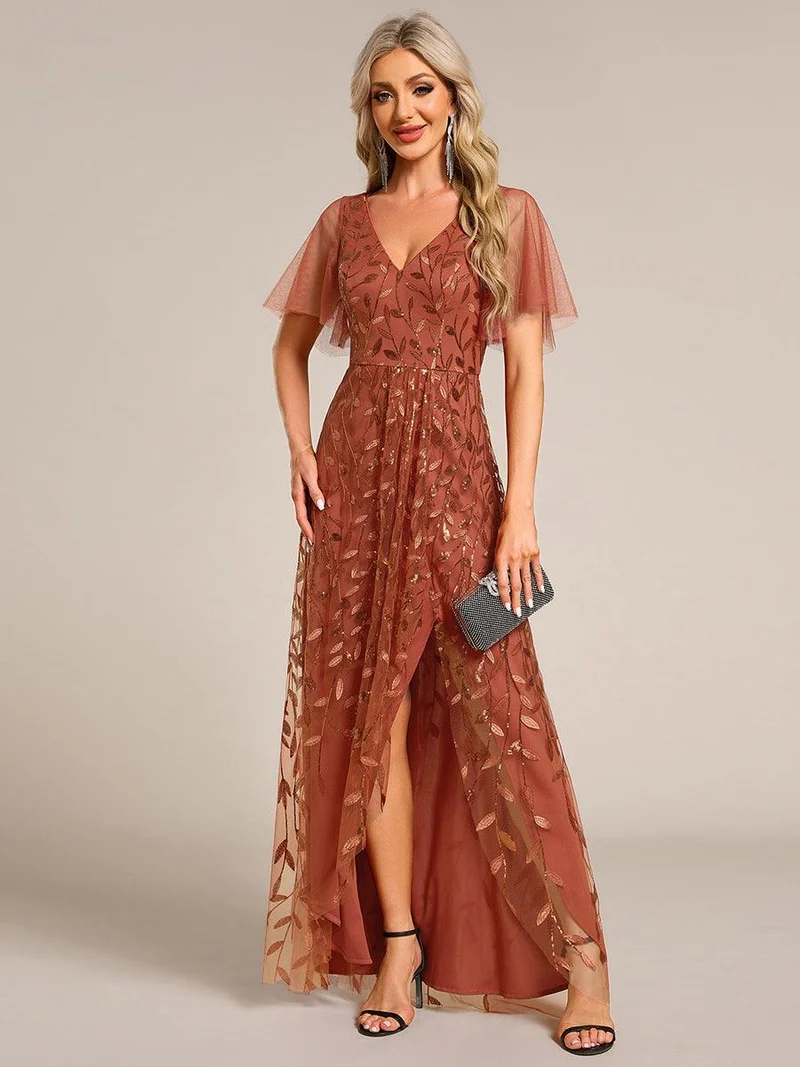 ever ALIX|Robes de soirée pailletées à col en V et fente haute