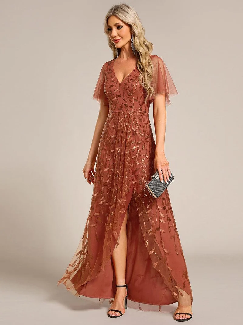 ever ALIX|Robes de soirée pailletées à col en V et fente haute