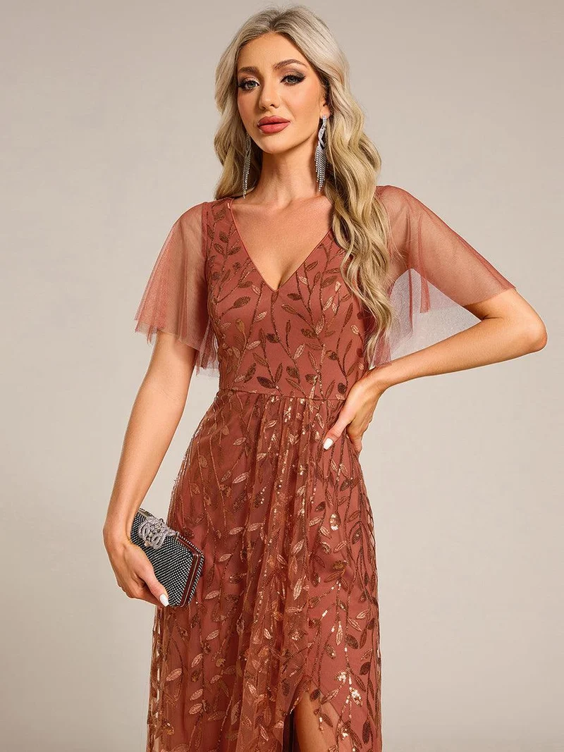ever ALIX|Robes de soirée pailletées à col en V et fente haute