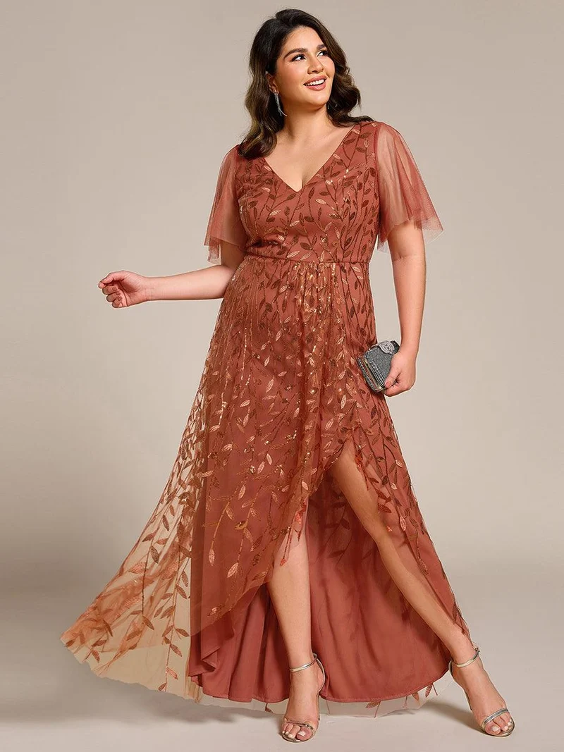 ever ALIX|Robes de soirée pailletées à col en V et fente haute