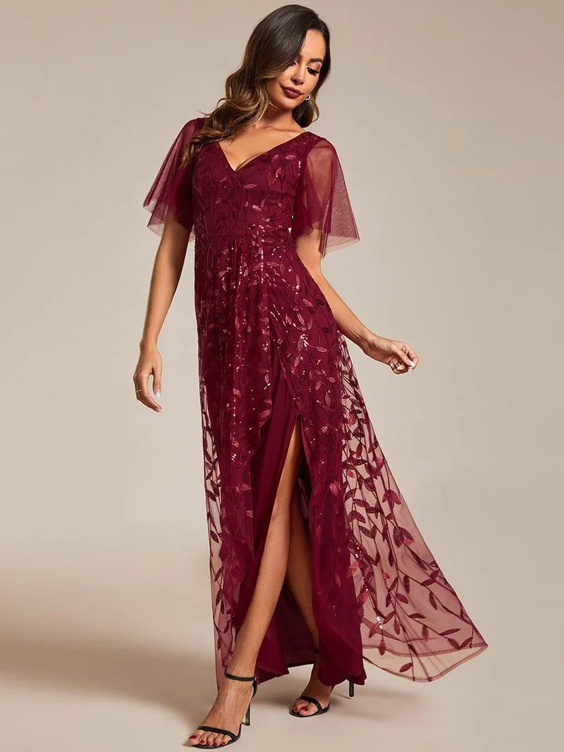 ever ALIX|Robes de soirée pailletées à col en V et fente haute