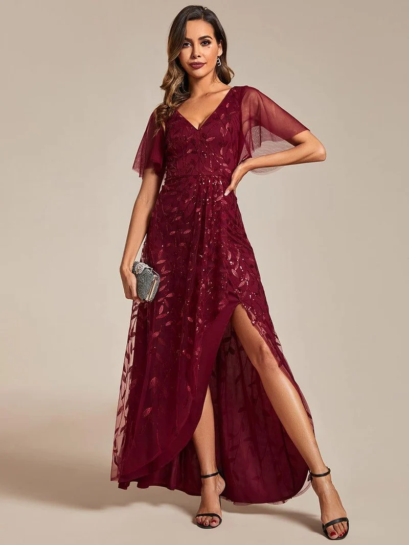 ever ALIX|Robes de soirée pailletées à col en V et fente haute