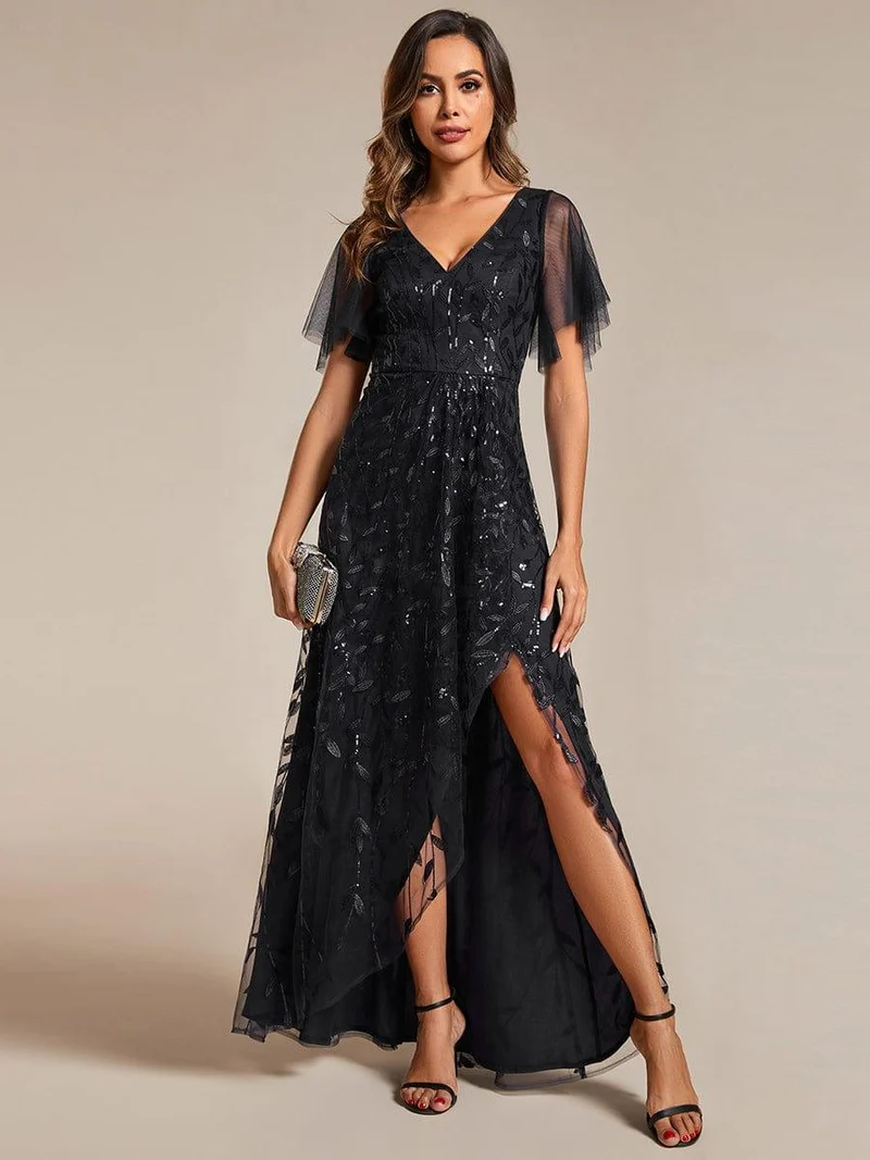 ever ALIX|Robes de soirée pailletées à col en V et fente haute