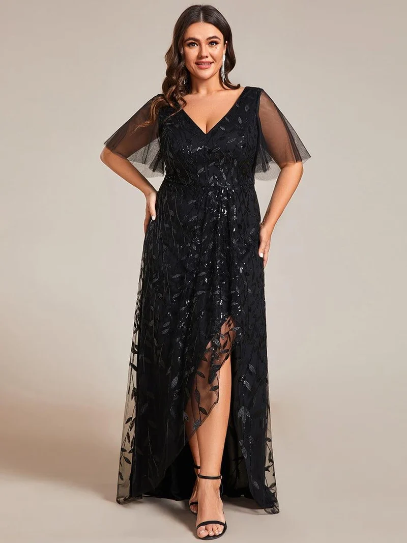 ever ALIX|Robes de soirée pailletées à col en V et fente haute
