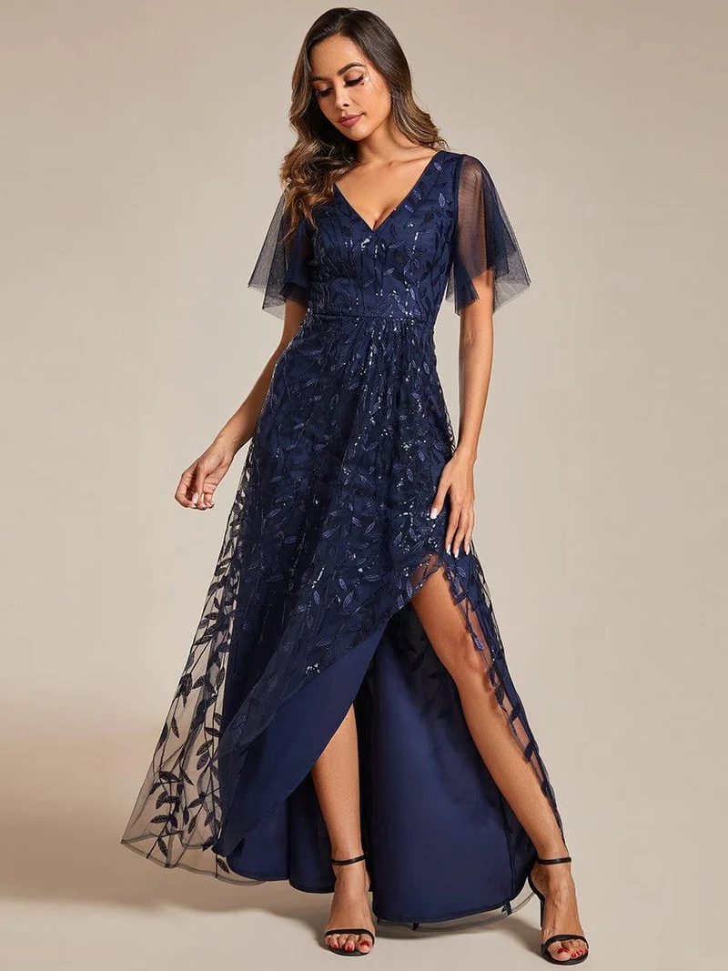 ever ALIX|Robes de soirée pailletées à col en V et fente haute