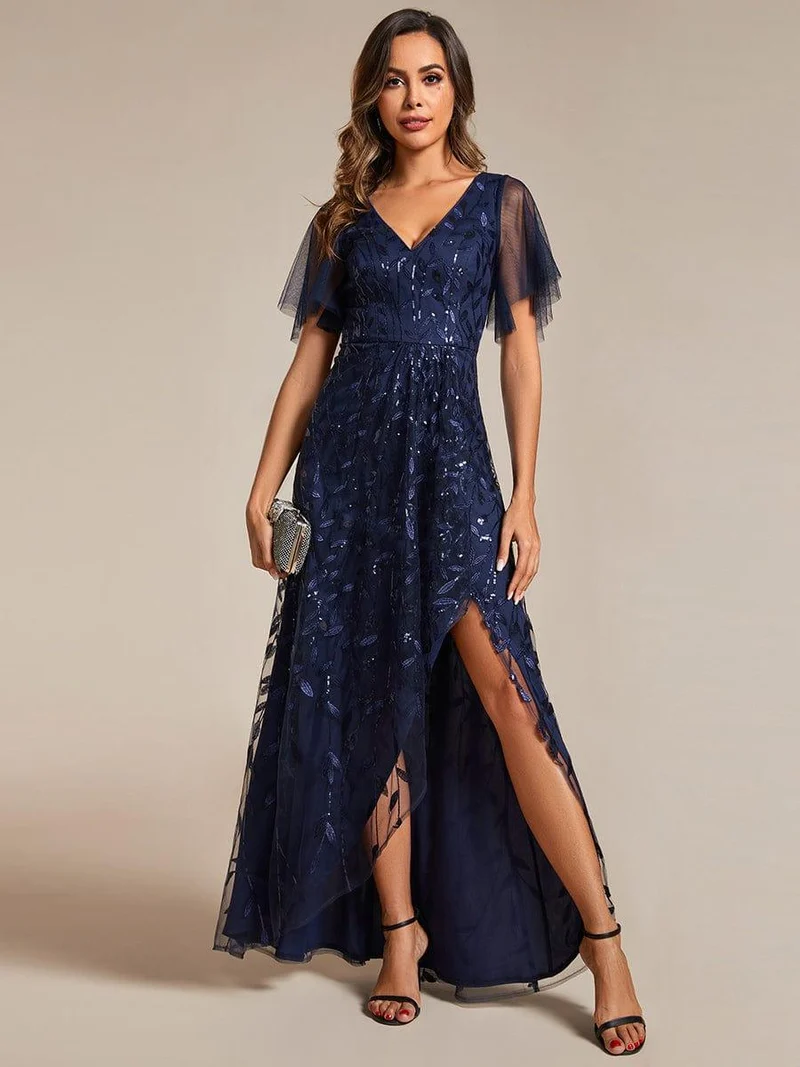 ever ALIX|Robes de soirée pailletées à col en V et fente haute