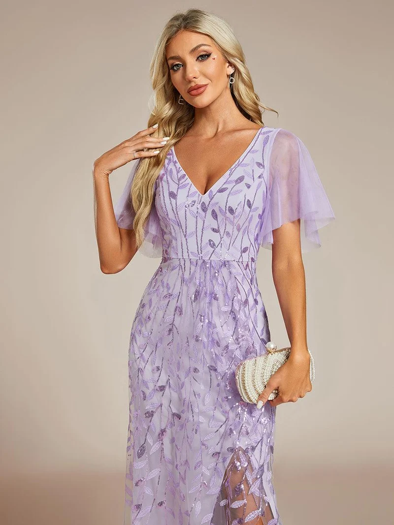 ever ALIX|Robes de soirée pailletées à col en V et fente haute