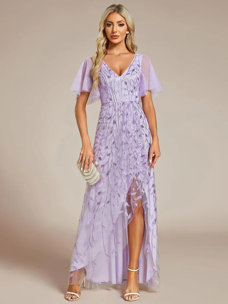 ever ALIX|Robes de soirée pailletées à col en V et fente haute